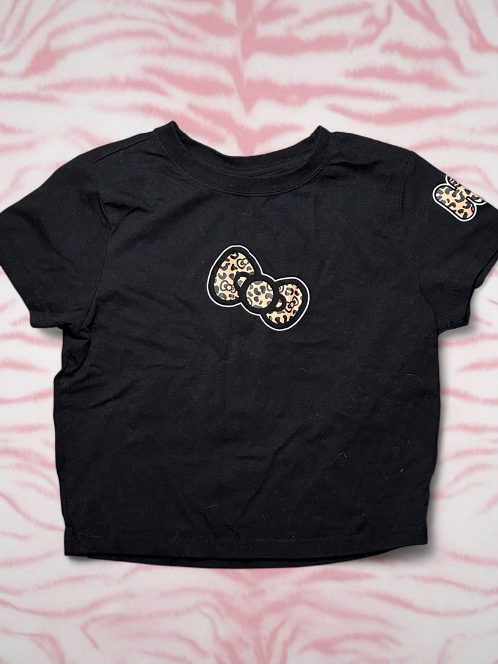 Sanrio Black Tee with Leopard Bow Graphic